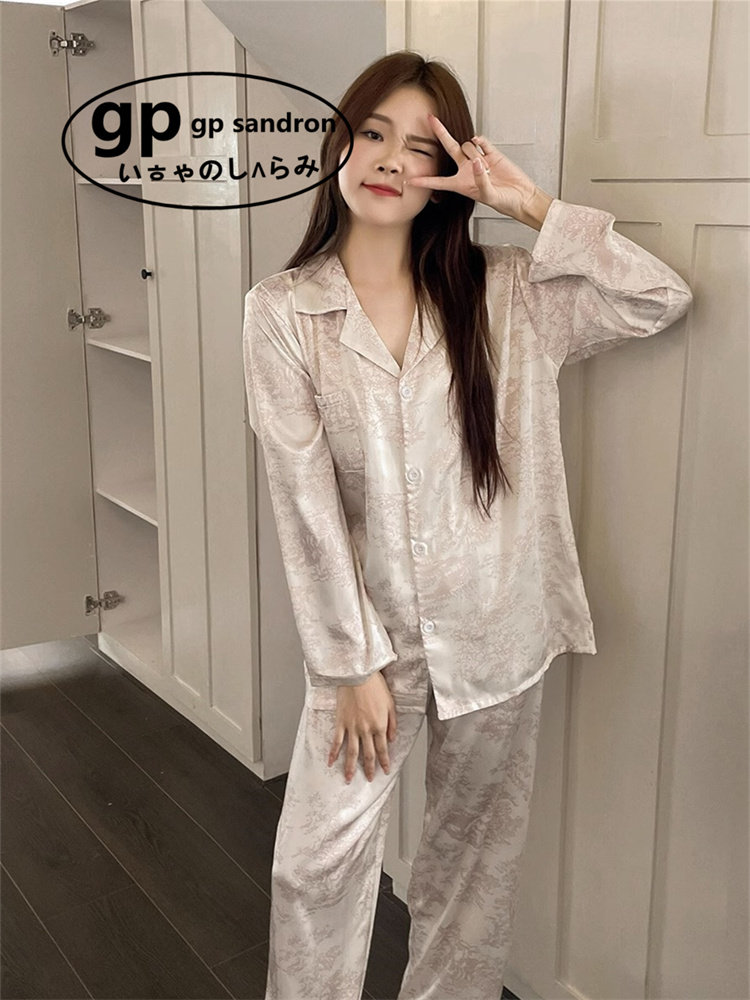 日本gp睡衣女秋季开衫丝绸丛林