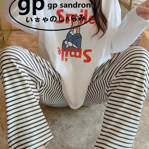 日本gp睡衣女纯棉家居服条纹睡裤
