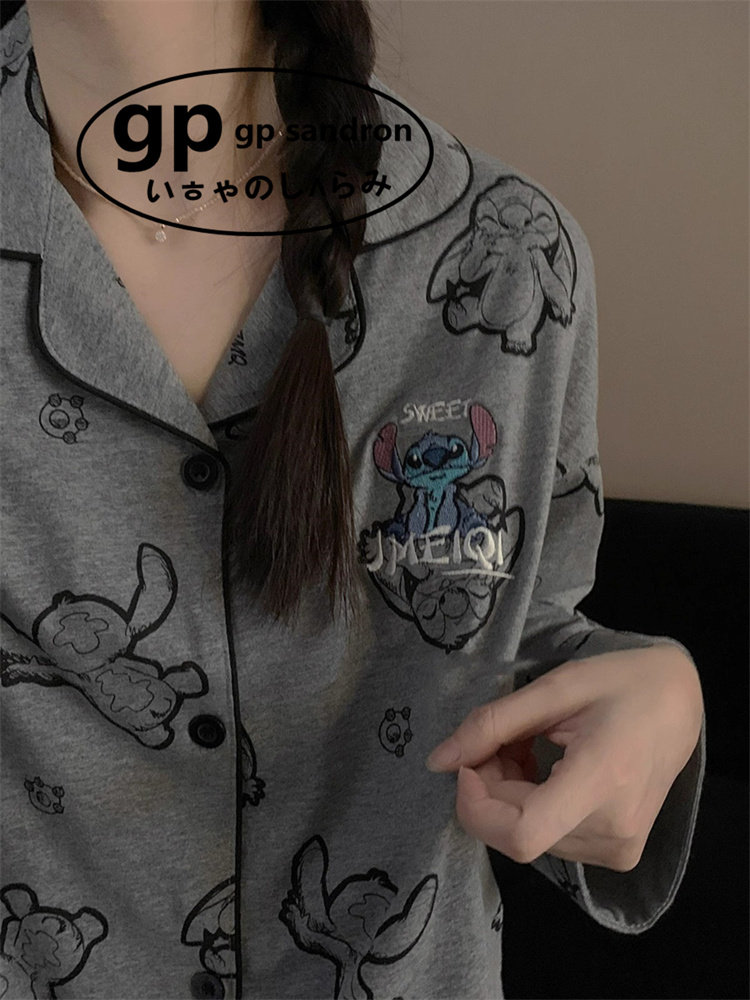 日本gp男士睡衣女款纯棉春秋季