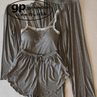 日本小众GP莫代尔睡衣女款春秋夏季性感带胸垫吊带长裤家居服套装