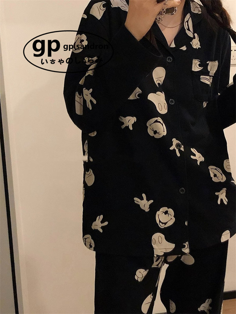 日本小众GP黑色米奇睡衣男女纯棉