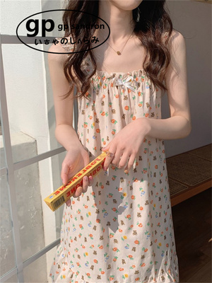 日本gp睡衣女夏季吊带裙碎花睡裙