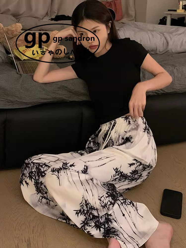 日本gp新中式睡裤女冰丝家居裤