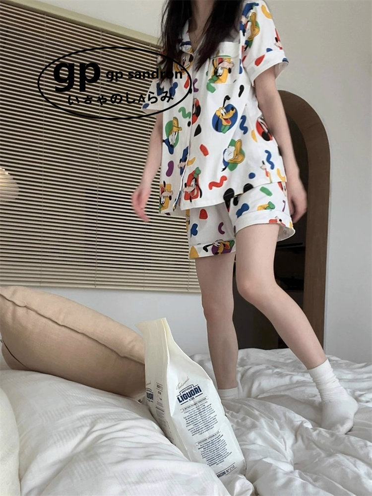 日本小众gp睡衣男女款米奇夏季情侣纯棉短袖短裤家居服开衫套装