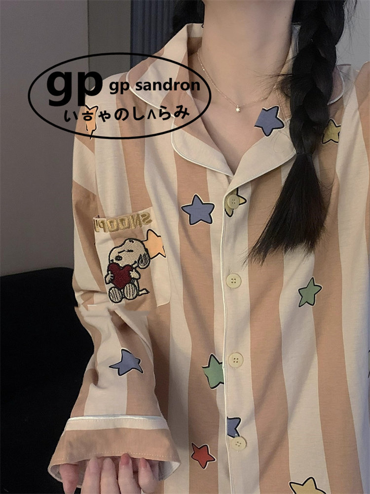 日本gp星星条纹史努比睡衣女纯棉