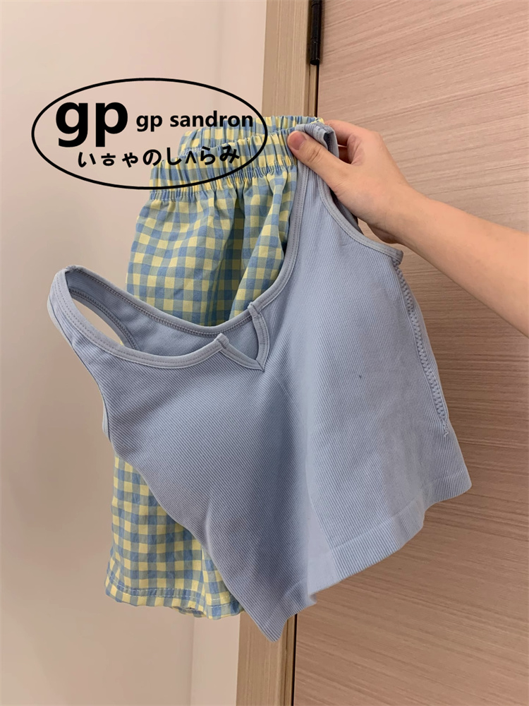 日本gp背心碎花睡衣女带胸垫吊带