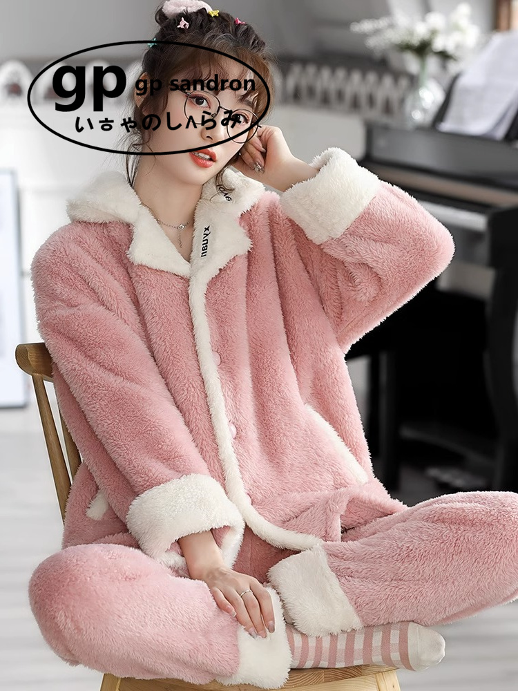 日本小众gp睡衣女珊瑚绒加厚套装
