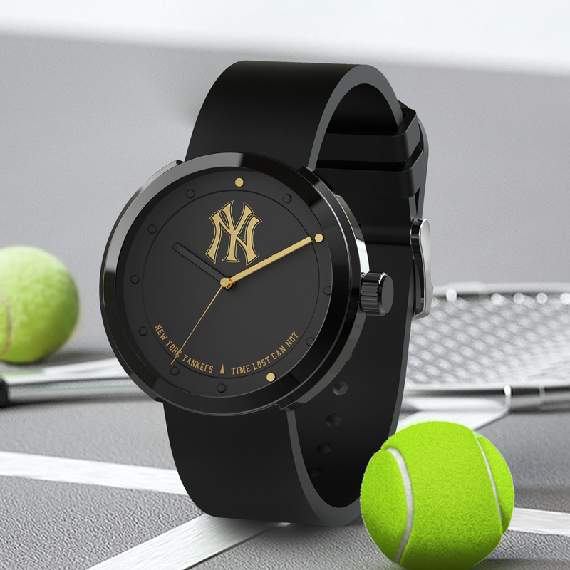 mlb美职棒手表男女百搭黑白色潮腕表时尚ny情侣对表学生防水手表