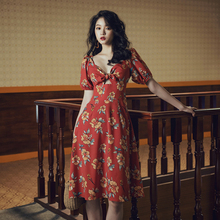 法式复古少女露背v领性感连衣裙1