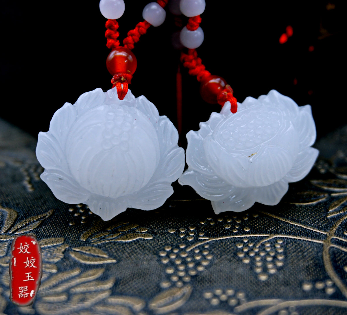 天然玉石阿富汗白玉雪莲花吊坠玉坠玉佩项链颈饰DIY手工饰品配件