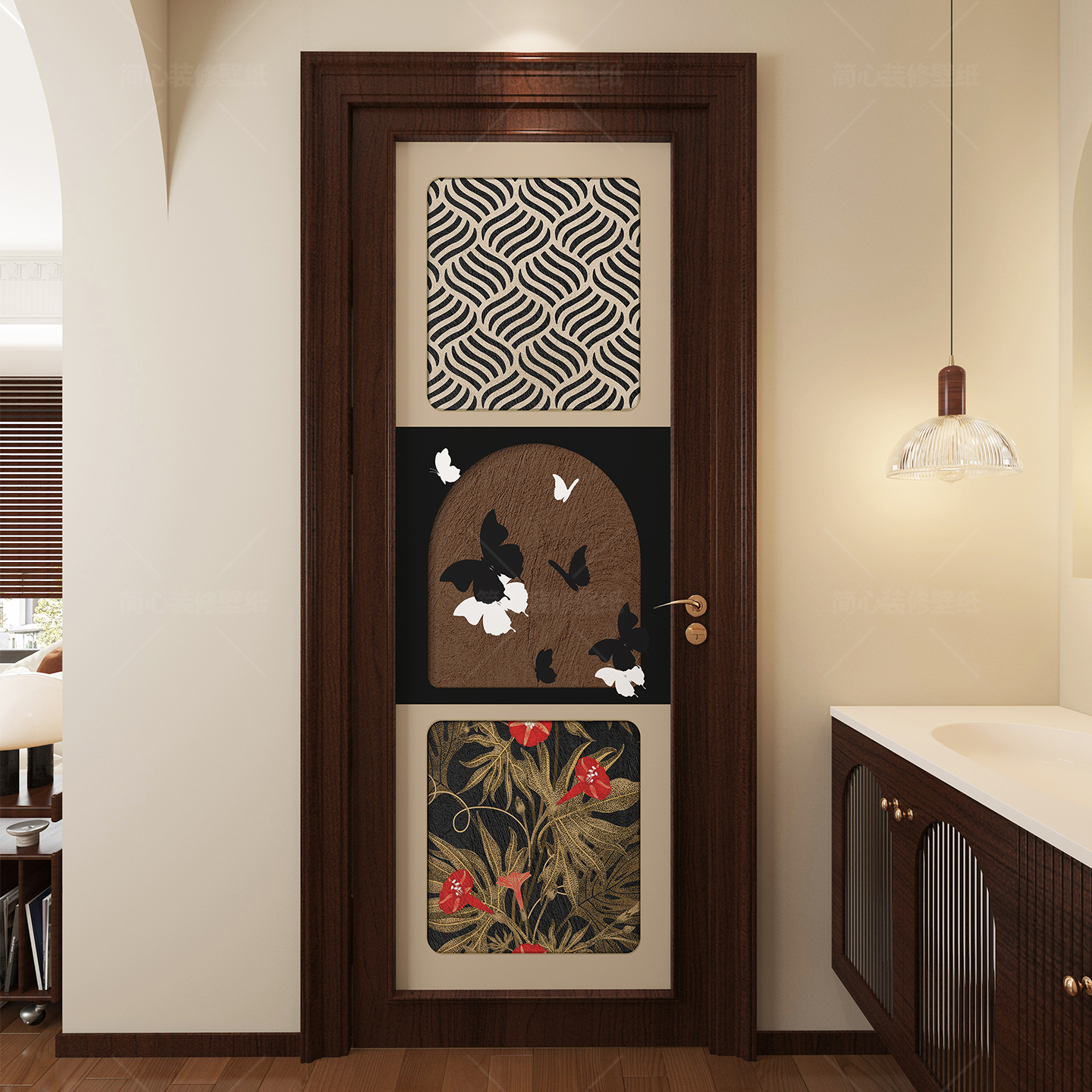 中式翻新厕所玻璃门贴纸自粘防水