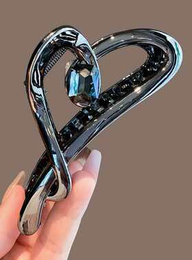 日本代购枪黑色高级感水钻爱心抓夹女亮面灰色盘发鲨鱼夹马尾夹