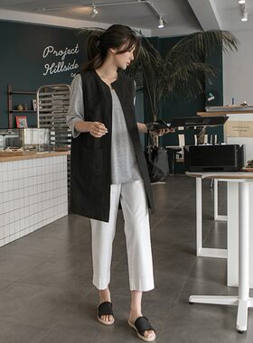 韩版亚麻长款马夹女2026春季新款宽松休闲大码棉麻西装马甲外套潮