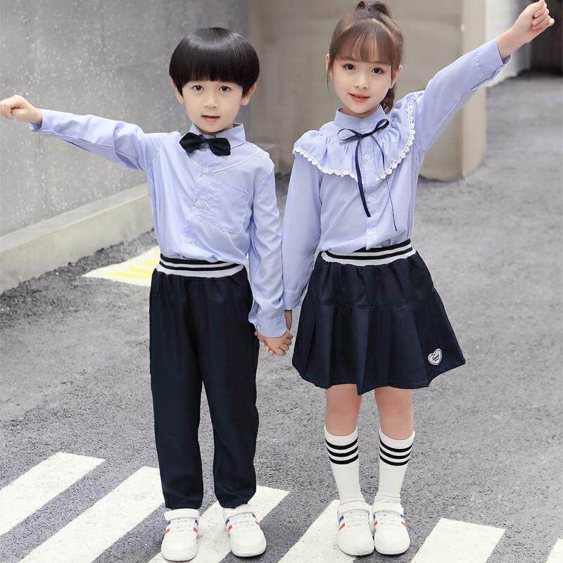 新款男女童套装校服中小学生大合唱演出儿童长袖表演服背带裤服装