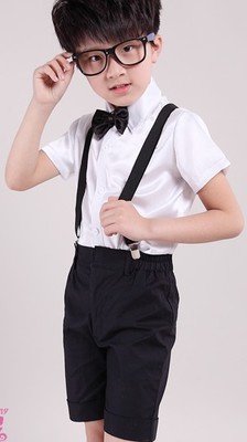 儿童背带裤演出服男童小学生合唱服男孩幼儿园表演服短袖套装