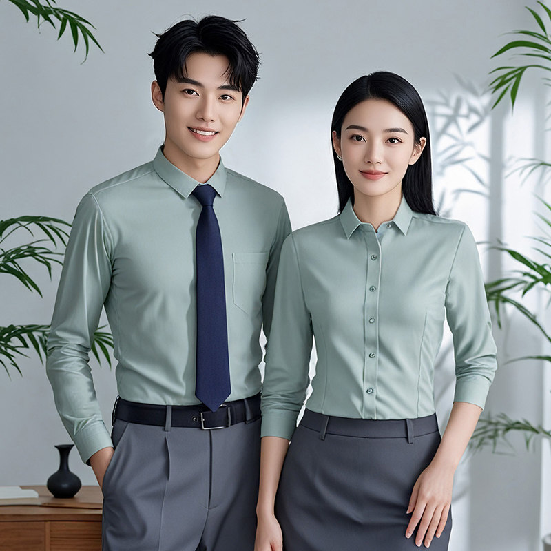 高端免烫工作服衬衫男女同款长袖衬衣纯色商务职业装教师面试工装