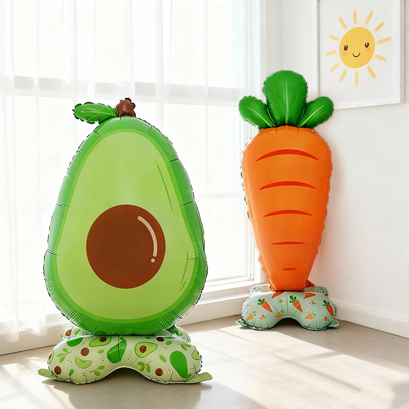 大号底座站立牛油果胡萝卜柠檬铝膜气球生日派对装饰卡通造型气球