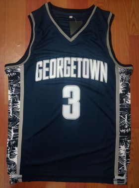 NCAA 乔治城大学艾弗森3号黑色灰色深蓝色刺绣速干运动篮球训练服