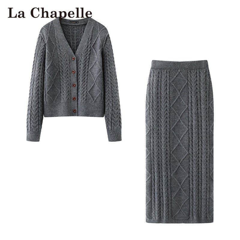 拉夏贝尔/La Chapelle冬季新款纯色气质两件套毛衣外套高腰半身裙,女装/女士精品,时尚套装,淘宝优惠券,粉丝福利购,淘宝优惠卷
