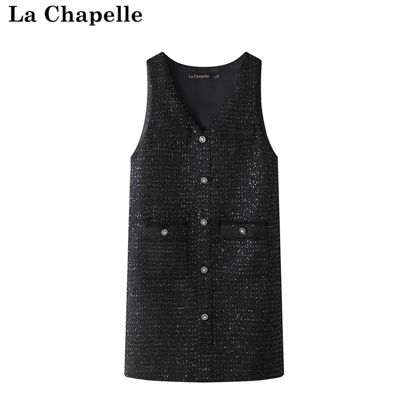 拉夏贝尔/La Chapelle春季2025新款小香风背心连衣裙女装高级气质