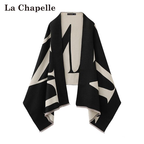 拉夏贝尔/La Chapelle春季新款字母印花韩式高级感流苏保暖围巾女