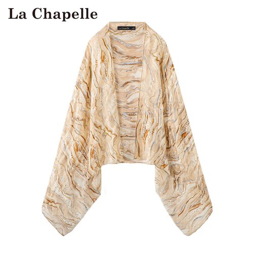 拉夏贝尔/La Chapelle春夏新款设计风印花雪纺衫旅游风海边披风女