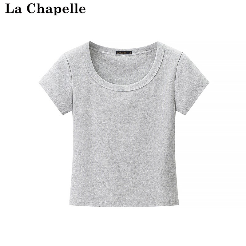 拉夏贝尔/La Chapelle夏季新款白色正肩短袖T恤女修身显瘦T恤上衣