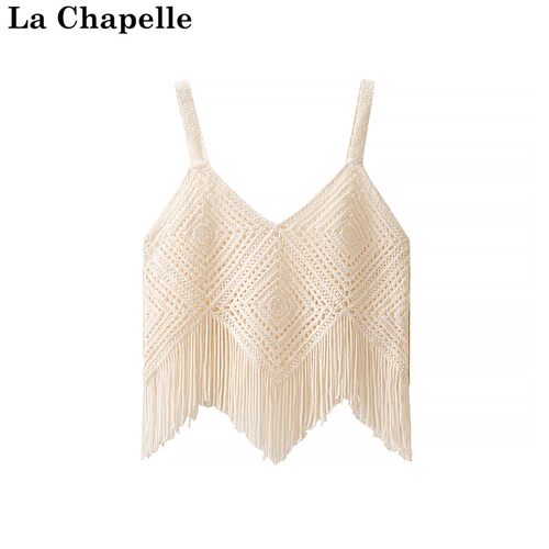 拉夏贝尔/La Chapelle夏季罩衫流苏钩花镂空吊带背心无袖外穿上衣
