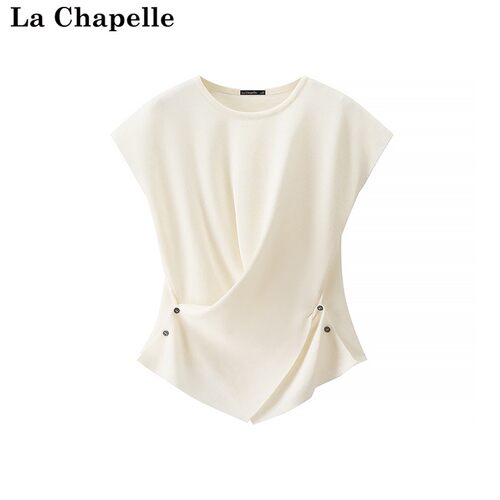拉夏贝尔/La Chapelle夏季新款设计感薄款针织短袖T显瘦气质上衣