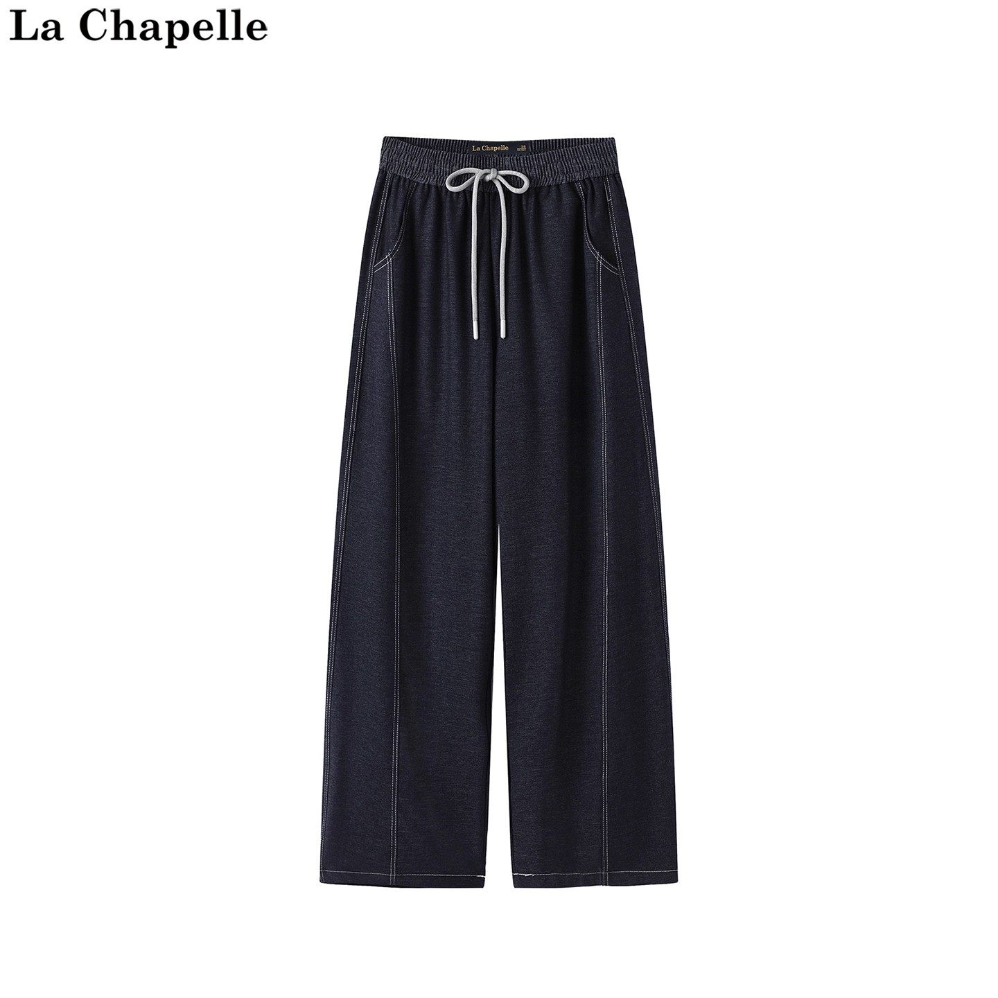 拉夏贝尔/La Chapelle秋季新款松紧腰抽绳宽松休闲阔腿显瘦牛仔裤