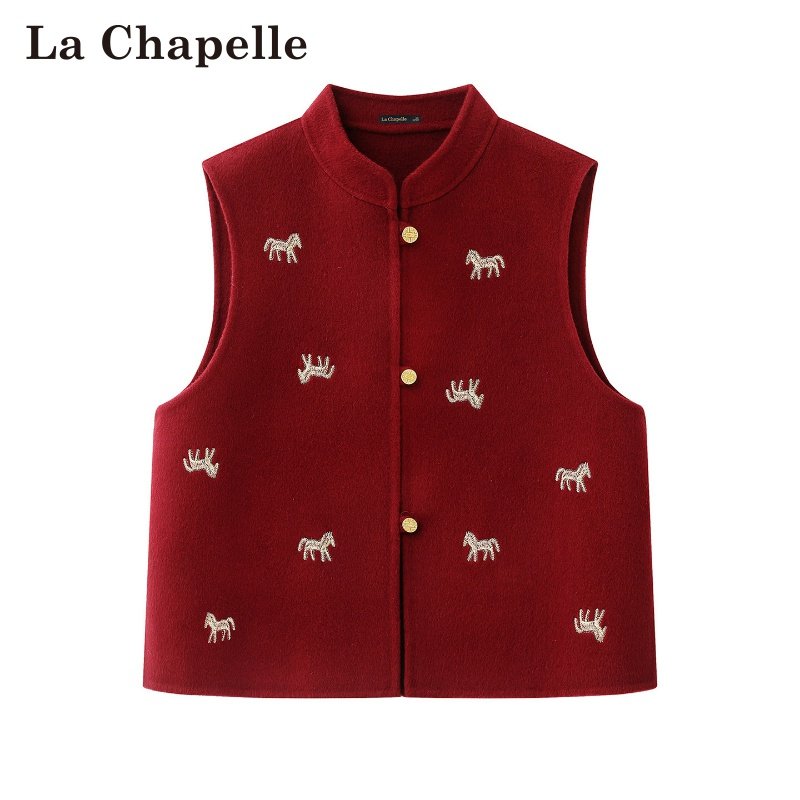 拉夏贝尔/La Chapelle春季新款新中式立领小马刺绣外搭无袖马甲女