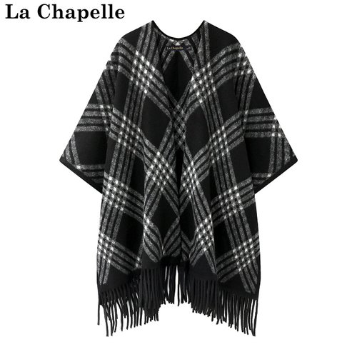 拉夏贝尔/La Chapelle针织条纹披肩秋冬流苏民族风加厚保暖围巾女