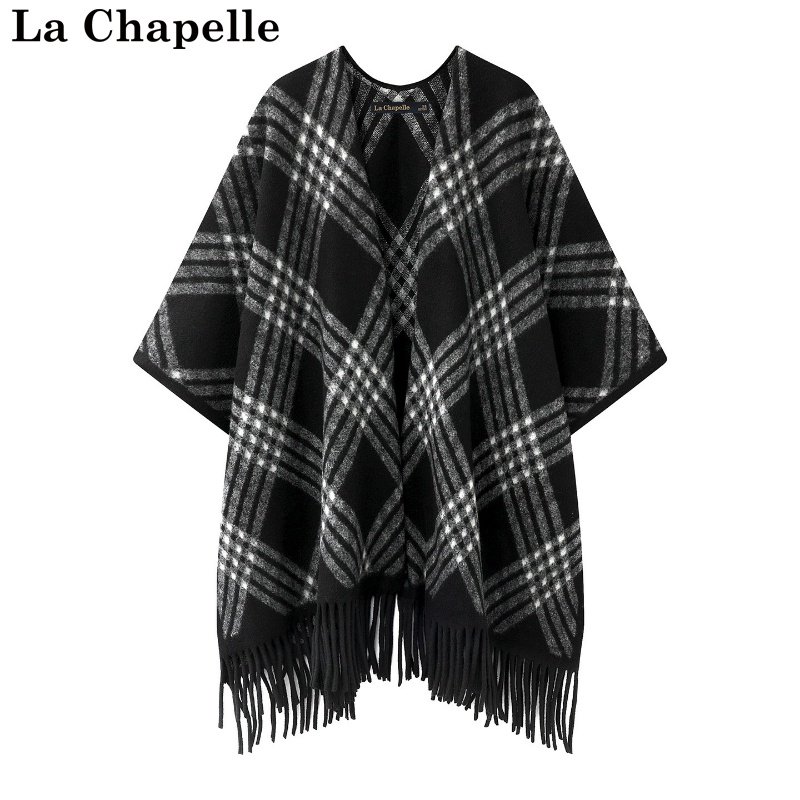 拉夏贝尔/La Chapelle针织条纹披肩秋冬流苏民族风加厚保暖围巾女