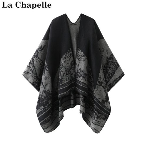 拉夏贝尔/La Chapelle冬季新款韩版厚款保暖围巾拼色高级感披肩女