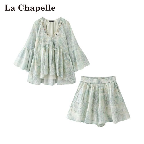 拉夏贝尔/La Chapelle春夏新款韩系晕染两件套减龄衬衫上衣短袖女