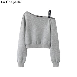 运动风时尚 Chapelle秋季 斜肩短款 宽松休闲卫衣女 新款 拉夏贝尔