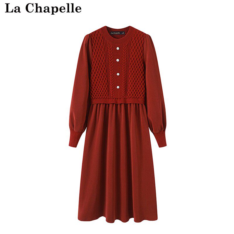 拉夏贝尔/La Chapelle秋冬款假两件针织连衣裙长袖内搭裙子毛衣裙怎么看?