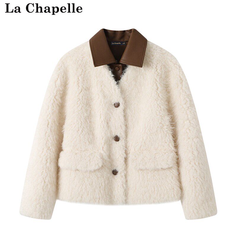 拉夏贝尔/La Chapelle秋冬新款皮毛一体外套假两件羊羔毛加厚上衣怎么看?