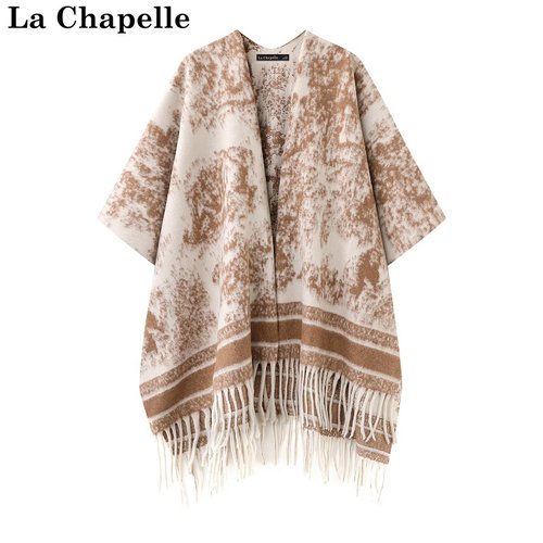 拉夏贝尔/La Chapelle秋冬外搭披肩式围巾保暖厚款披风针织斗篷女