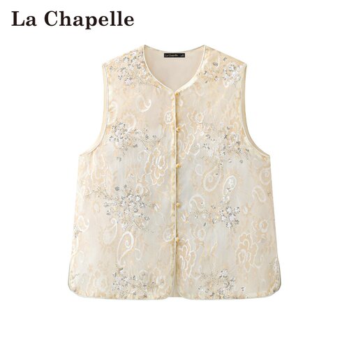 拉夏贝尔/La Chapelle春夏新款外搭薄款新中式重工刺绣无袖马甲女