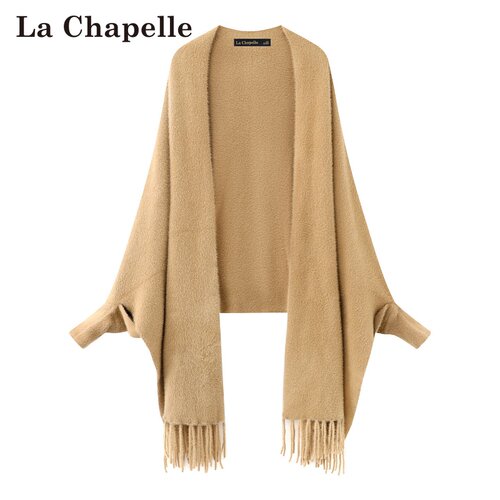 拉夏贝尔/La Chapelle流苏针织披肩女秋冬百搭蝙蝠袖保暖外搭上衣