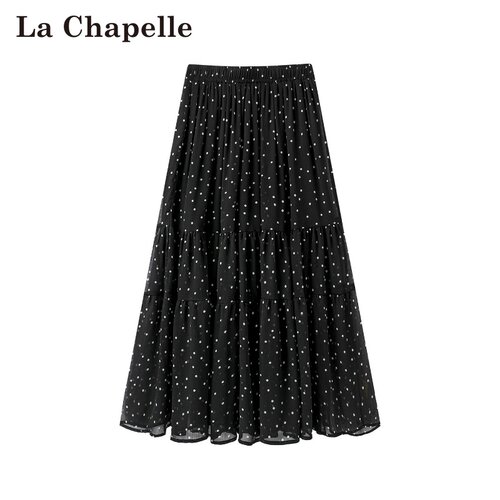 拉夏贝尔/La Chapelle春夏新款韩式松紧腰设计风波点气质半身裙女