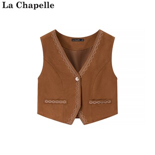 拉夏贝尔/La Chapelle夏季新款复古V领重工刺绣无袖叠穿外搭马甲