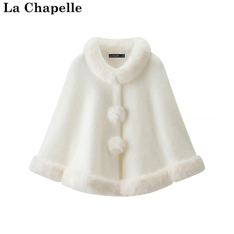 拉夏贝尔/La Chapelle秋冬新款国风毛领斗篷式外搭高级感外套披肩