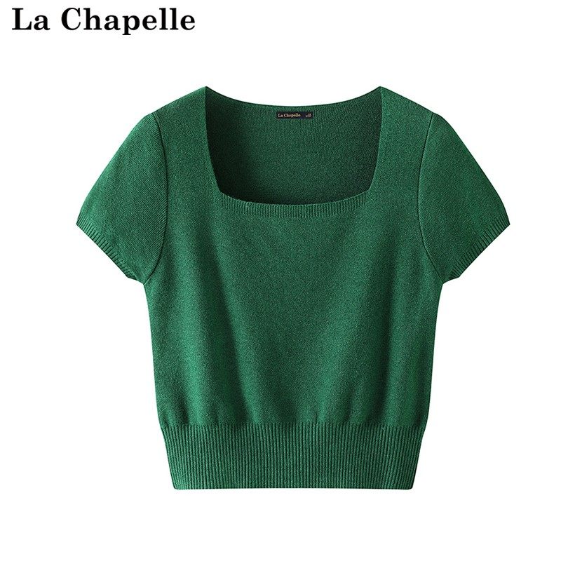 拉夏贝尔/La Chapelle夏季新款纯色简约短袖显瘦百搭休闲针织T恤