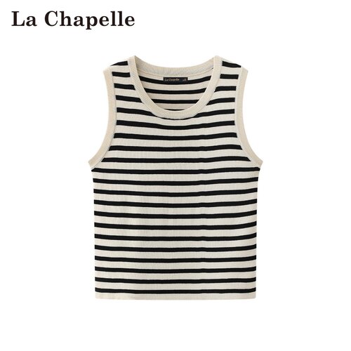 拉夏贝尔/La Chapelle夏季新款圆领撞色条纹内搭无袖打底针织背心