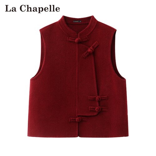 拉夏贝尔/La Chapelle春季新款立领中国风气质盘扣外穿毛呢马甲女