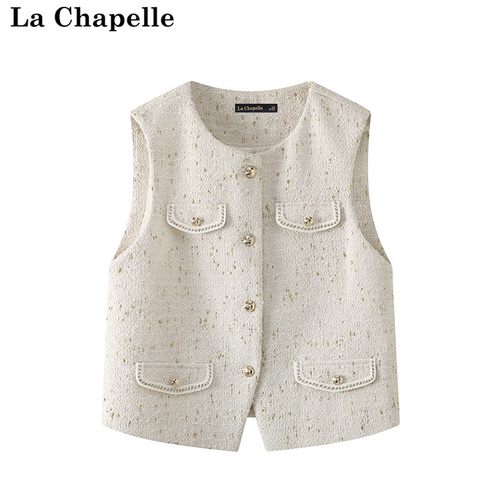 拉夏贝尔/La Chapelle春季2025款小香风无袖马甲外套女粗花呢上衣