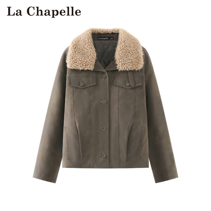 拉夏贝尔/La Chapelle冬季新款翻领夹克日韩风超厚休闲夹棉外套女