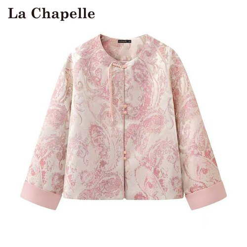 拉夏贝尔/La Chapelle春季新款圆领国风新中式盘扣提花上衣外套女